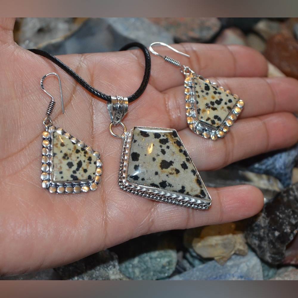 Dalmatian Jasper Pendant & Earrings Set